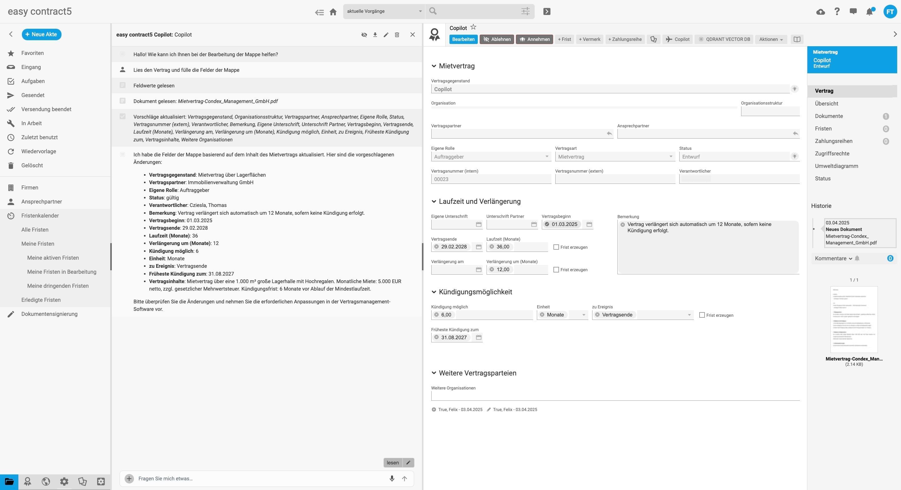 screenshot of easy contract